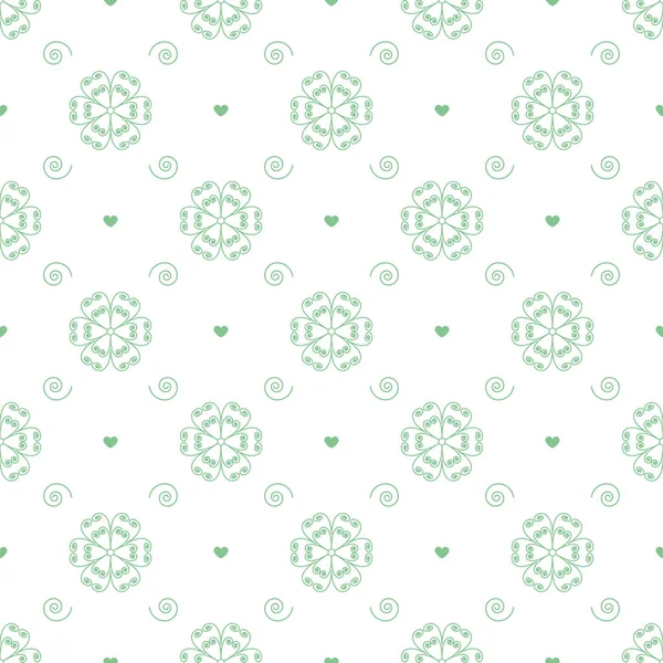 Vector Decor Seamless Pattern Flowers Green Color — Stock Vector