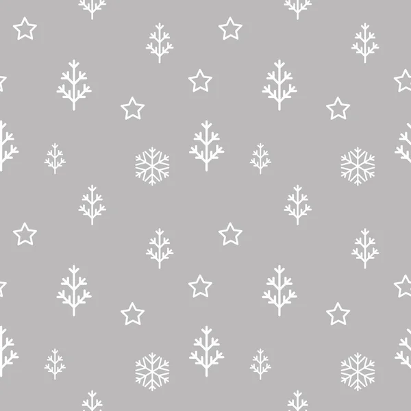 矢量插图无缝抽象圣诞树 星星和雪花图案 — 图库矢量图片