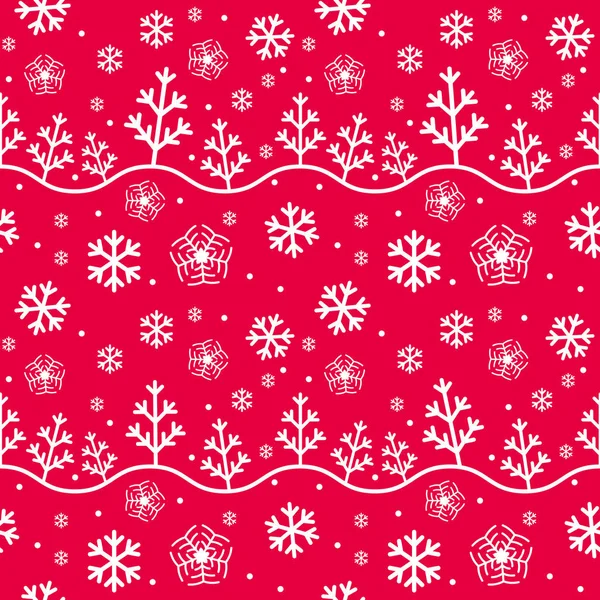 矢量装饰无缝冬季图案雪花和树木 — 图库矢量图片