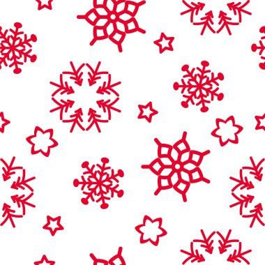 kar taneleri ve yıldız, kırmızı ve beyaz renk ile soyut Noel desen vektör