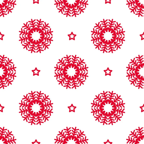 Vetor Abstrato Padrão Natal Com Flocos Neve Estrelas Cor Vermelha — Vetor de Stock