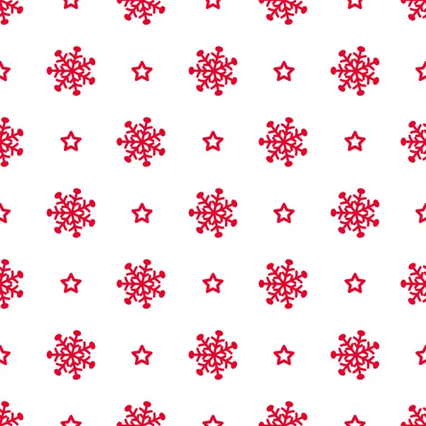Vector Abstract Christmas Pattern Snowflakes Stars Red White Color — Stock Vector