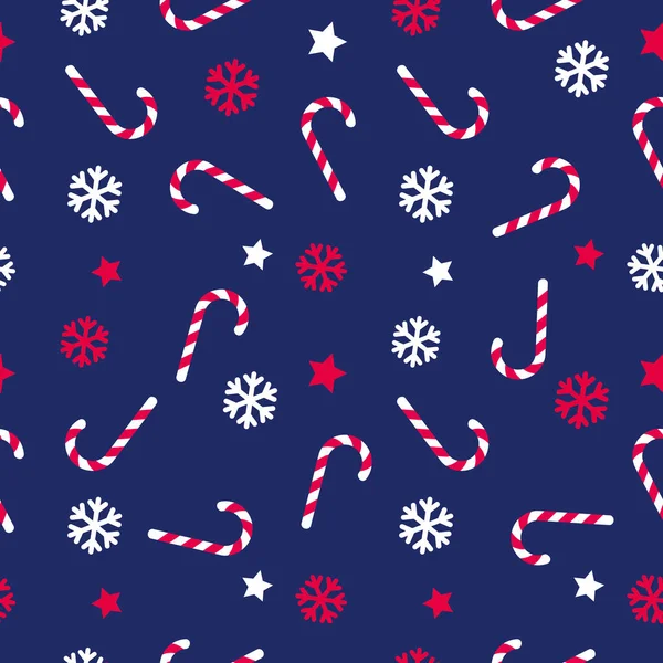 Векторные Бесшовные Рождественские Рисунки Снежинки Звезды Конфеты — стоковый вектор