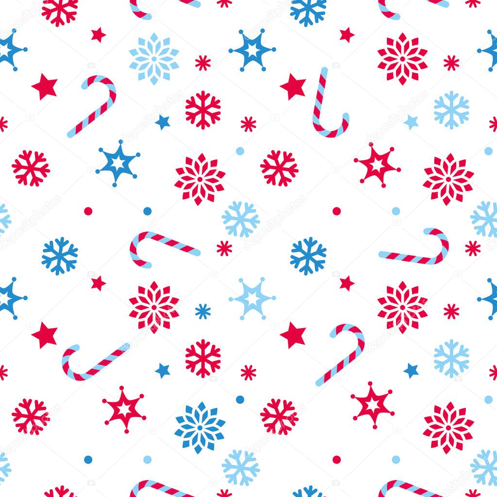 vector seamless christmas pattern snowflakes, stars, candy