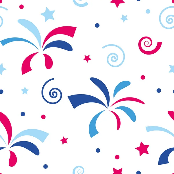 Vector Seamless Festive Colored Fireworks Pattern — Stock Vector