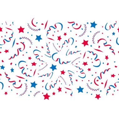 vektör Dikişsiz şenlikli desen konfeti ve yıldız, mavi ve kırmızı