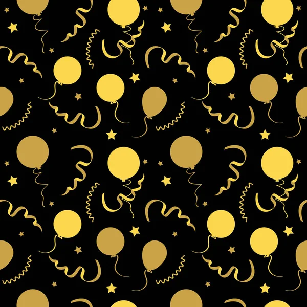 Vector Seamless Festive Pattern Balloons Stars Confetti Golden Color — Stock Vector