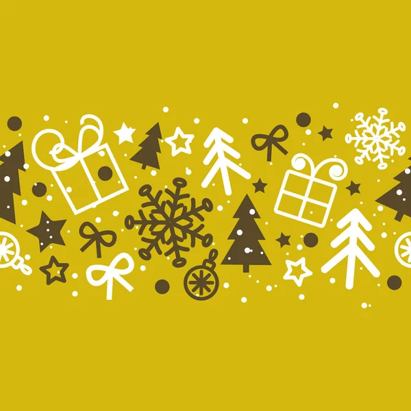 ベクターのシームレスなお祝いクリスマスのパターン クリスマス ツリー 黄金色 — ストックベクタ