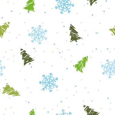 vektör seamless modeli yeşil Noel ağaçları ve kar taneleri