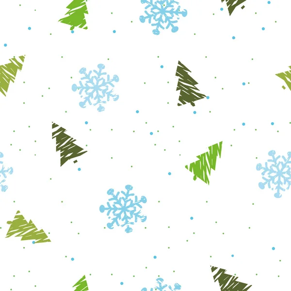 Vektör Seamless Modeli Yeşil Noel Ağaçları Kar Taneleri — Stok Vektör