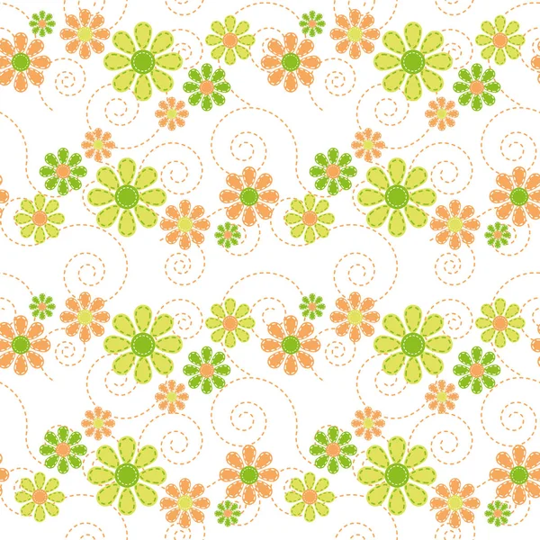 Vector Funny Kids Seamless Pattern Colored Flowers — Stock Vector