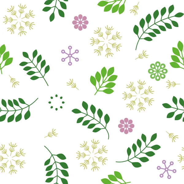 Vector Sömlös Upprepande Illustration Blommönster Lämnar Blommor — Stock vektor