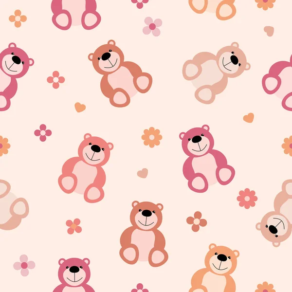 Illustration Répétée Sans Couture Vectorielle Motif Rose Des Ours Peluche — Image vectorielle