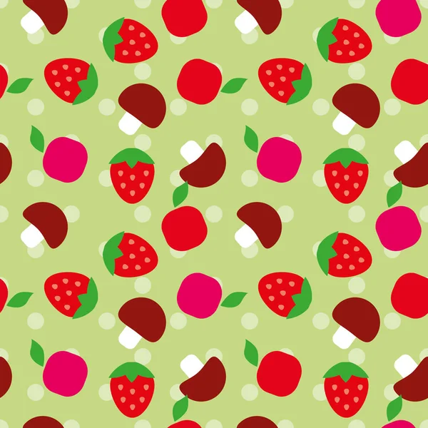 Vector Seamless Repeating Illustration Baby Pattern Berry Mushrooms — Stock Vector
