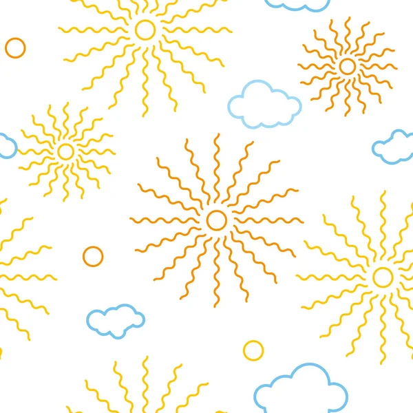 Векторная Бесшовная Повторяющаяся Иллюстрация Детский Рисунок Солнечные Облака — стоковый вектор