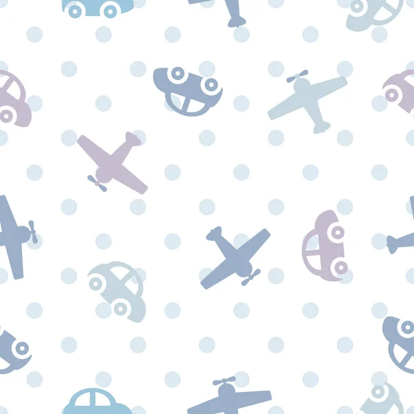 Vector Seamless Color Children Pattern Cars Airplanes — Stock Vector