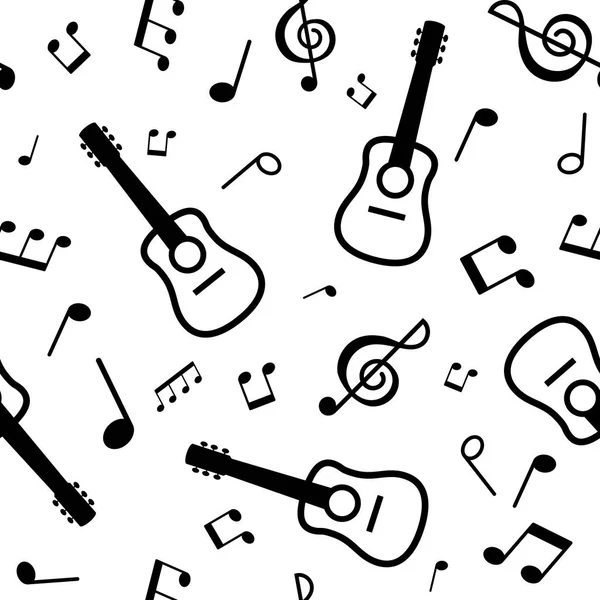 Vector Seamless Guitars Pattern Musical Notes — Stock Vector