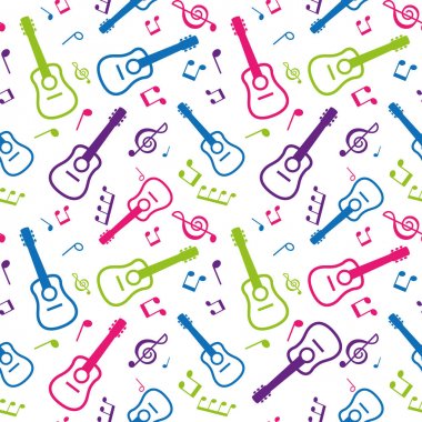vektör rengi Dikişsiz desen nota ve gitar