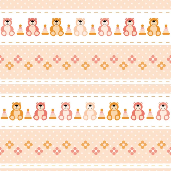 Vector Naadloze Baby Patroon Teddyberen Bloemen Piramide Roze Kleur — Stockvector