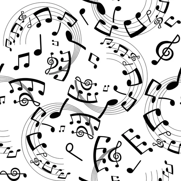 Vector Sin Costura Patrón Notas Musicales Blanco Negro — Vector de stock