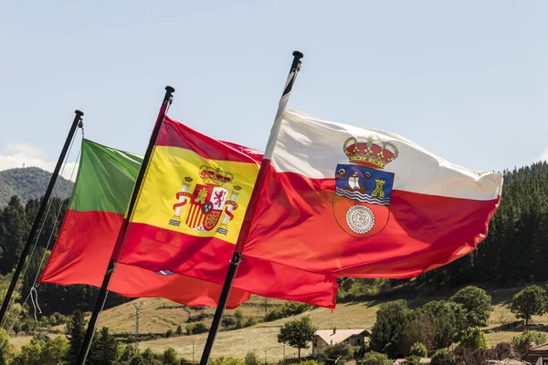 Flags in Potes, Spain — 스톡 사진