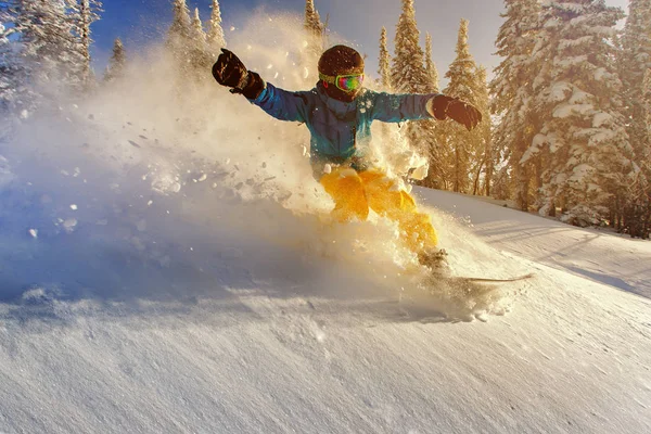 Snowboarder facendo una punta laterale intagliare — Foto Stock