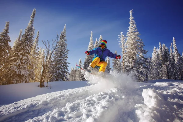 Snowboardåkare hoppa genom luften — Stockfoto