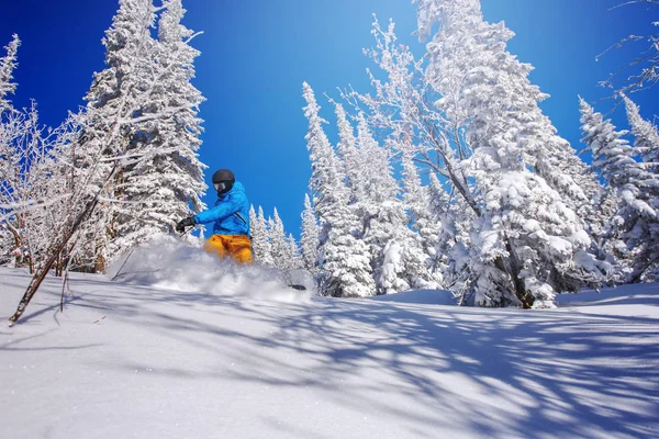 Snowboarder macht einen Zehenseitencarve — Stockfoto
