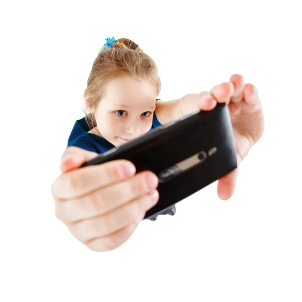 A little girl  makes selfie — Stock Photo, Image