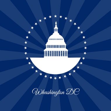 Vektör Washington Dc Beyaz Saray ve arounded yıldız koyu ışınları arka planda bina Capitol