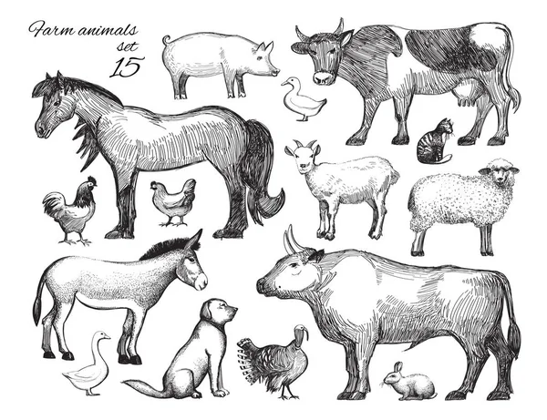 Animales de granja juego de garabatos. Vector — Archivo Imágenes Vectoriales