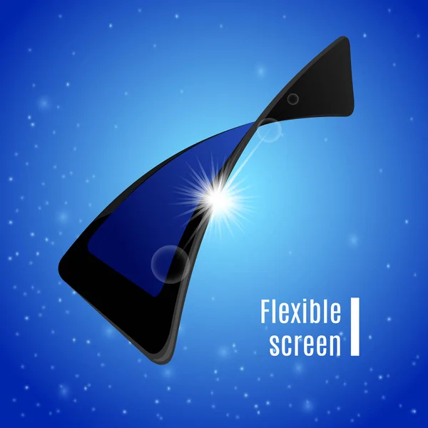 Gadget pantalla flexible con rayos de sol detrás de ella. Vector — Vector de stock
