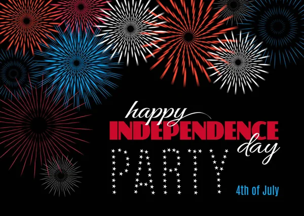 Happy Independence day party poster or banner with lettering and fireworks — Stock Vector