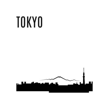 Vektör Tokyo şehir manzarası siyah siluet. Japonya Simgesel Yapı