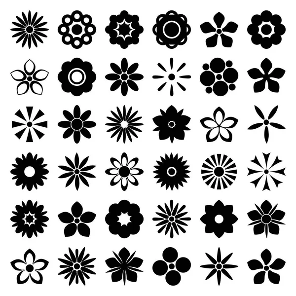 Tek renkli çiçek Icons set. Vektör