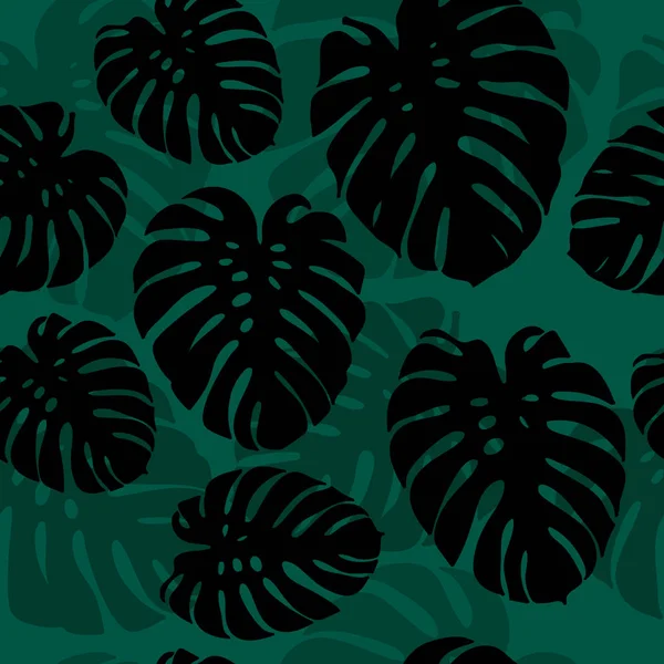 Nahtlose Monstera Palmblätter Silhouetten Muster — Stockvektor