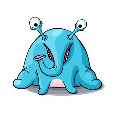 Beyaz arka plan üzerinde izole sevimli çizgi mavi canavar fil