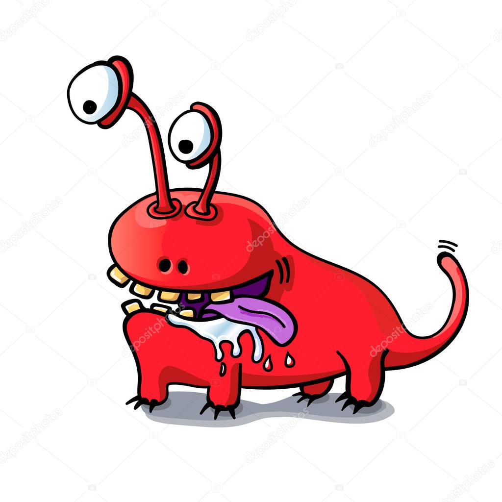Cute cartoon red monster dog isolated on white background