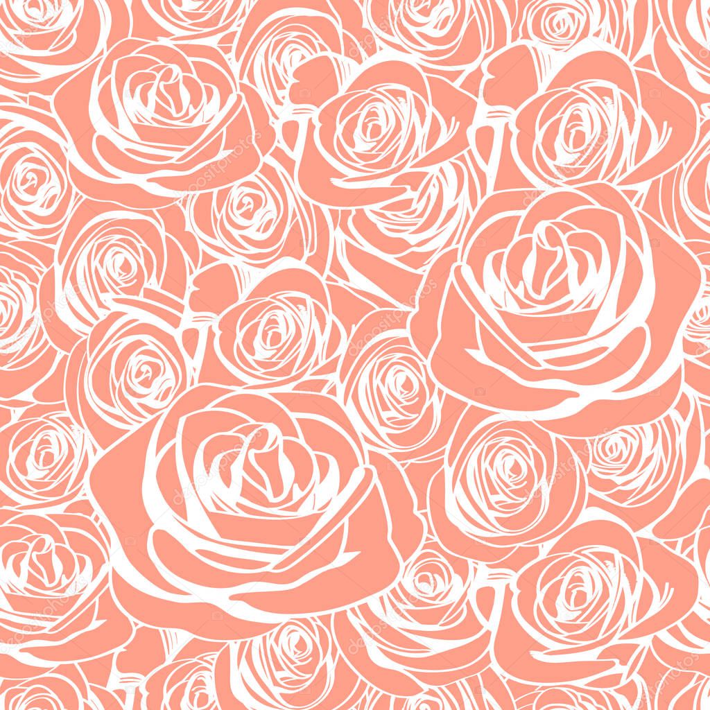 White outline roses seamless pattern