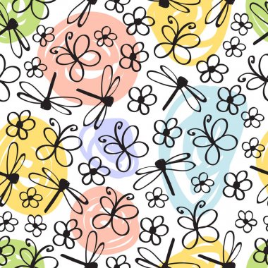 Doodle böcek Dikişsiz desen arka plan. Vektör