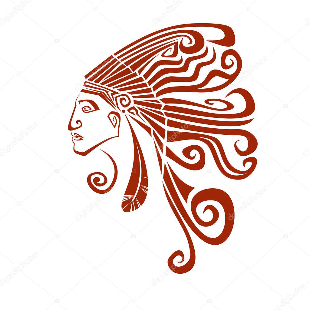 Native american profile silhouette portrait