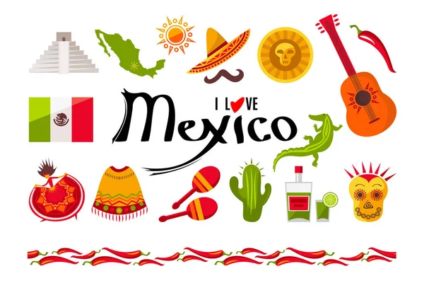 I love Mexico icon set — Stock Vector