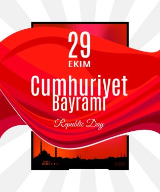 Vektör banner veya afiş soyut Türkiye bayrak ve Istanbul manzarası çerçeve arka plan üzerinde