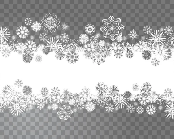 Bordure de flocons de neige sur un fond transparent pour votre conception de Noël — Image vectorielle