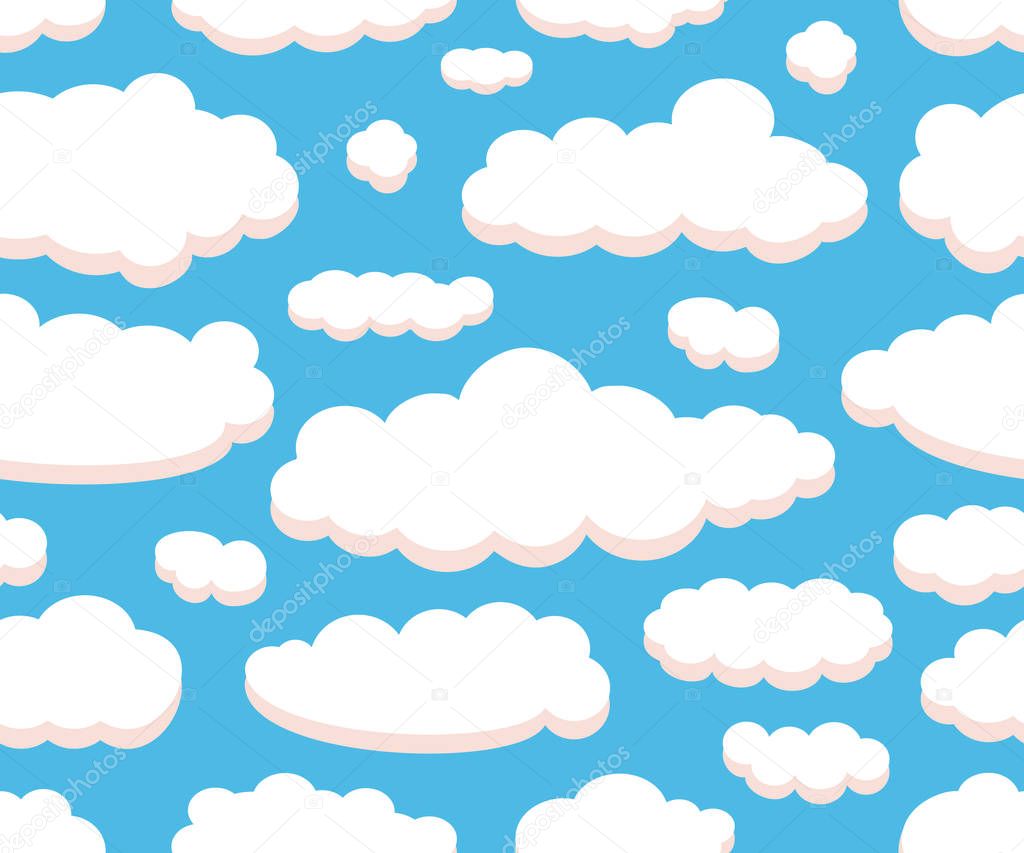 Clouds isolated on blue sky seamless pattern