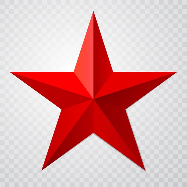 Icône 3d étoile rouge avec ombre sur fond transparent — Image vectorielle