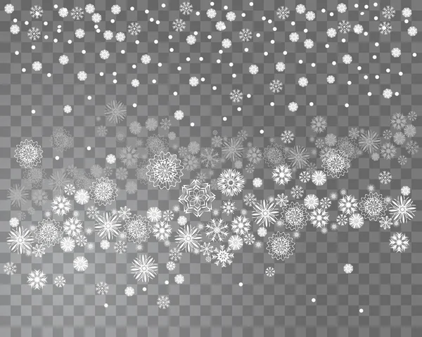 Nieve cayendo sobre un fondo transparente — Vector de stock