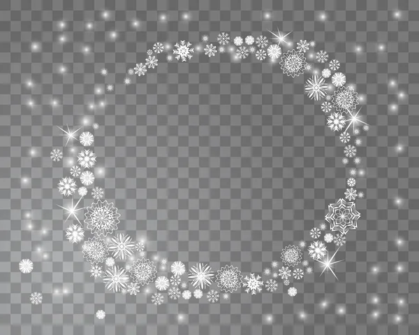 Рамка круга снежинок на прозрачном фоне — стоковый вектор