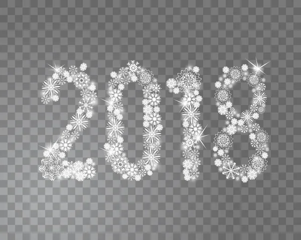 Блестящий 2018 Новый год из снежинки на прозрачном фоне — стоковый вектор