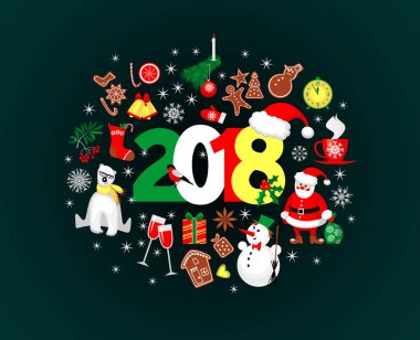 Neşeli Noel ve mutlu yeni yıl 2018 xmax ile bu simgeleri düz